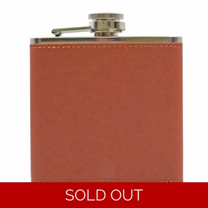 Hip Flask - PU Leather - 6oz - Tan